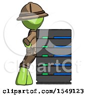 Green Explorer Ranger Man Resting Against Server Rack