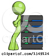 Poster, Art Print Of Green Design Mascot Woman Resting Against Server Rack