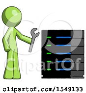 Green Design Mascot Man Server Administrator Doing Repairs