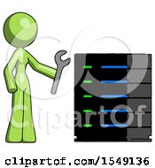 Poster, Art Print Of Green Design Mascot Woman Server Administrator Doing Repairs
