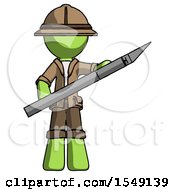Poster, Art Print Of Green Explorer Ranger Man Holding Large Scalpel