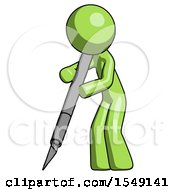 Green Design Mascot Man Cutting With Large Scalpel