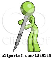 Poster, Art Print Of Green Design Mascot Woman Cutting With Large Scalpel