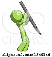 Poster, Art Print Of Green Design Mascot Man Stabbing Or Cutting With Scalpel