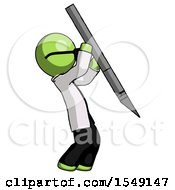 Green Doctor Scientist Man Stabbing Or Cutting With Scalpel