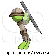 Poster, Art Print Of Green Explorer Ranger Man Stabbing Or Cutting With Scalpel