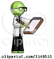 Green Doctor Scientist Man Using Clipboard And Pencil