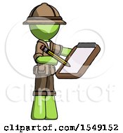 Poster, Art Print Of Green Explorer Ranger Man Using Clipboard And Pencil