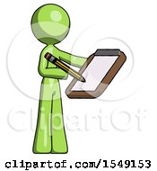 Green Design Mascot Woman Using Clipboard And Pencil