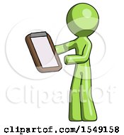 Poster, Art Print Of Green Design Mascot Man Reviewing Stuff On Clipboard