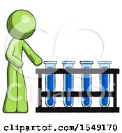 Poster, Art Print Of Green Design Mascot Man Using Test Tubes Or Vials On Rack