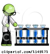 Poster, Art Print Of Green Doctor Scientist Man Using Test Tubes Or Vials On Rack