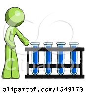 Poster, Art Print Of Green Design Mascot Woman Using Test Tubes Or Vials On Rack