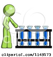 Green Design Mascot Woman Using Test Tubes Or Vials On Rack
