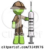 Poster, Art Print Of Green Explorer Ranger Man Holding Large Syringe