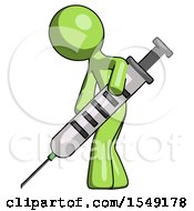 Green Design Mascot Man Using Syringe Giving Injection