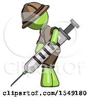 Poster, Art Print Of Green Explorer Ranger Man Using Syringe Giving Injection