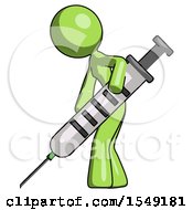Green Design Mascot Woman Using Syringe Giving Injection