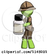 Poster, Art Print Of Green Explorer Ranger Man Holding White Medicine Bottle