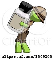 Poster, Art Print Of Green Explorer Ranger Man Holding Large White Medicine Bottle
