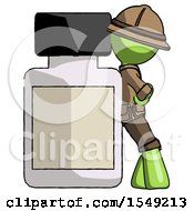 Poster, Art Print Of Green Explorer Ranger Man Leaning Against Large Medicine Bottle