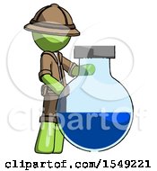 Poster, Art Print Of Green Explorer Ranger Man Standing Beside Large Round Flask Or Beaker