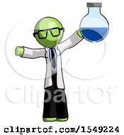 Poster, Art Print Of Green Doctor Scientist Man Holding Large Round Flask Or Beaker