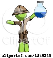 Poster, Art Print Of Green Explorer Ranger Man Holding Large Round Flask Or Beaker