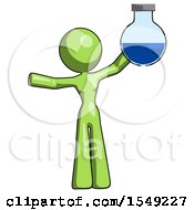 Green Design Mascot Woman Holding Large Round Flask Or Beaker
