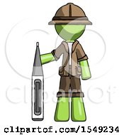 Poster, Art Print Of Green Explorer Ranger Man Standing With Large Thermometer