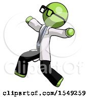 Poster, Art Print Of Green Doctor Scientist Man Running Away In Hysterical Panic Direction Left