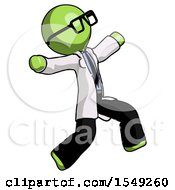Poster, Art Print Of Green Doctor Scientist Man Running Away In Hysterical Panic Direction Right