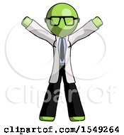 Poster, Art Print Of Green Doctor Scientist Man Surprise Pose Arms And Legs Out