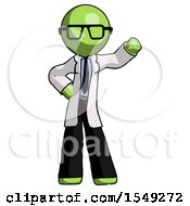 Green Doctor Scientist Man Waving Left Arm With Hand On Hip