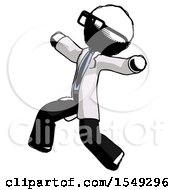 Poster, Art Print Of Ink Doctor Scientist Man Running Away In Hysterical Panic Direction Left