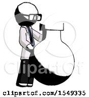 Ink Doctor Scientist Man Standing Beside Large Round Flask Or Beaker