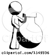 Ink Design Mascot Man Standing Beside Large Round Flask Or Beaker