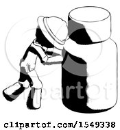 Poster, Art Print Of Ink Explorer Ranger Man Pushing Large Medicine Bottle