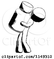 Ink Design Mascot Man Holding Large White Medicine Bottle