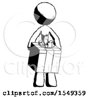 Ink Design Mascot Woman Gifting Present With Large Bow Front View
