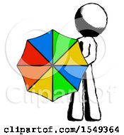 Ink Design Mascot Man Holding Rainbow Umbrella Out To Viewer