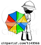 Poster, Art Print Of Ink Explorer Ranger Man Holding Rainbow Umbrella Out To Viewer