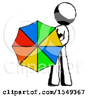 Poster, Art Print Of Ink Design Mascot Woman Holding Rainbow Umbrella Out To Viewer