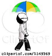Ink Doctor Scientist Man Walking With Colored Umbrella