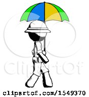 Poster, Art Print Of Ink Explorer Ranger Man Walking With Colored Umbrella