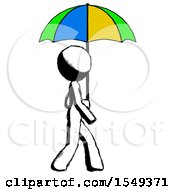 Ink Design Mascot Woman Walking With Colored Umbrella