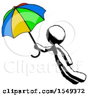 Ink Design Mascot Man Flying With Rainbow Colored Umbrella