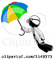 Ink Doctor Scientist Man Flying With Rainbow Colored Umbrella