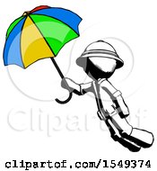 Poster, Art Print Of Ink Explorer Ranger Man Flying With Rainbow Colored Umbrella