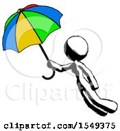 Poster, Art Print Of Ink Design Mascot Woman Flying With Rainbow Colored Umbrella
